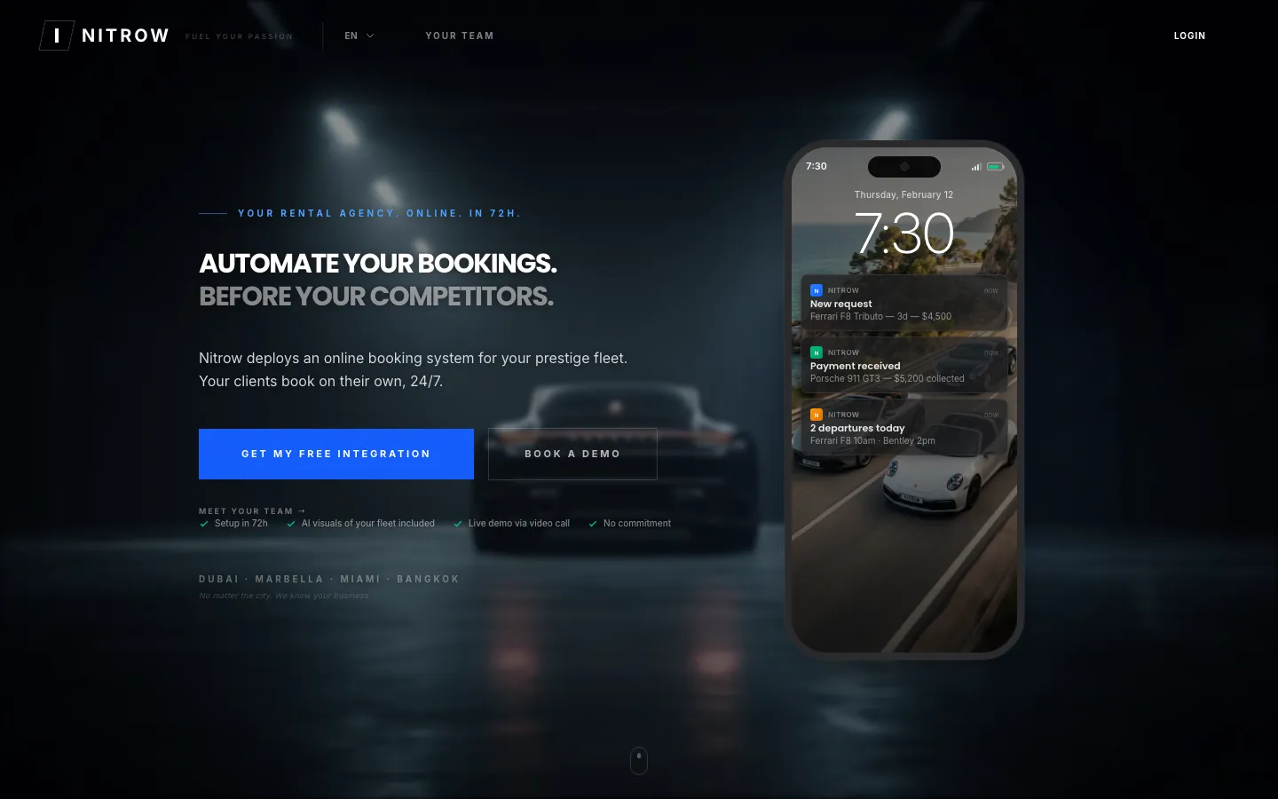 Nitrow.app — Luxury fleet management platform